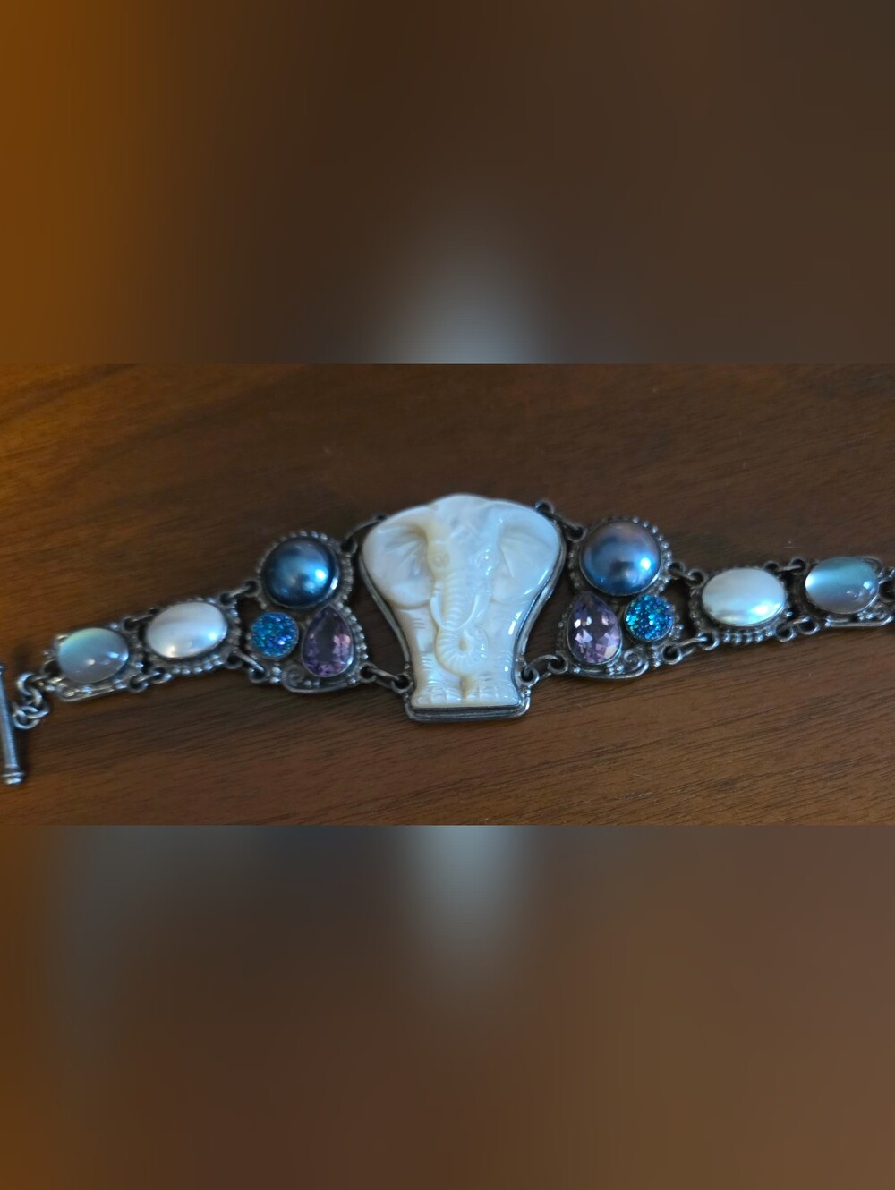Vintage Sajen Multi Gem Elephant Bracelet - Amethyst/druzy/amazonite/pearl